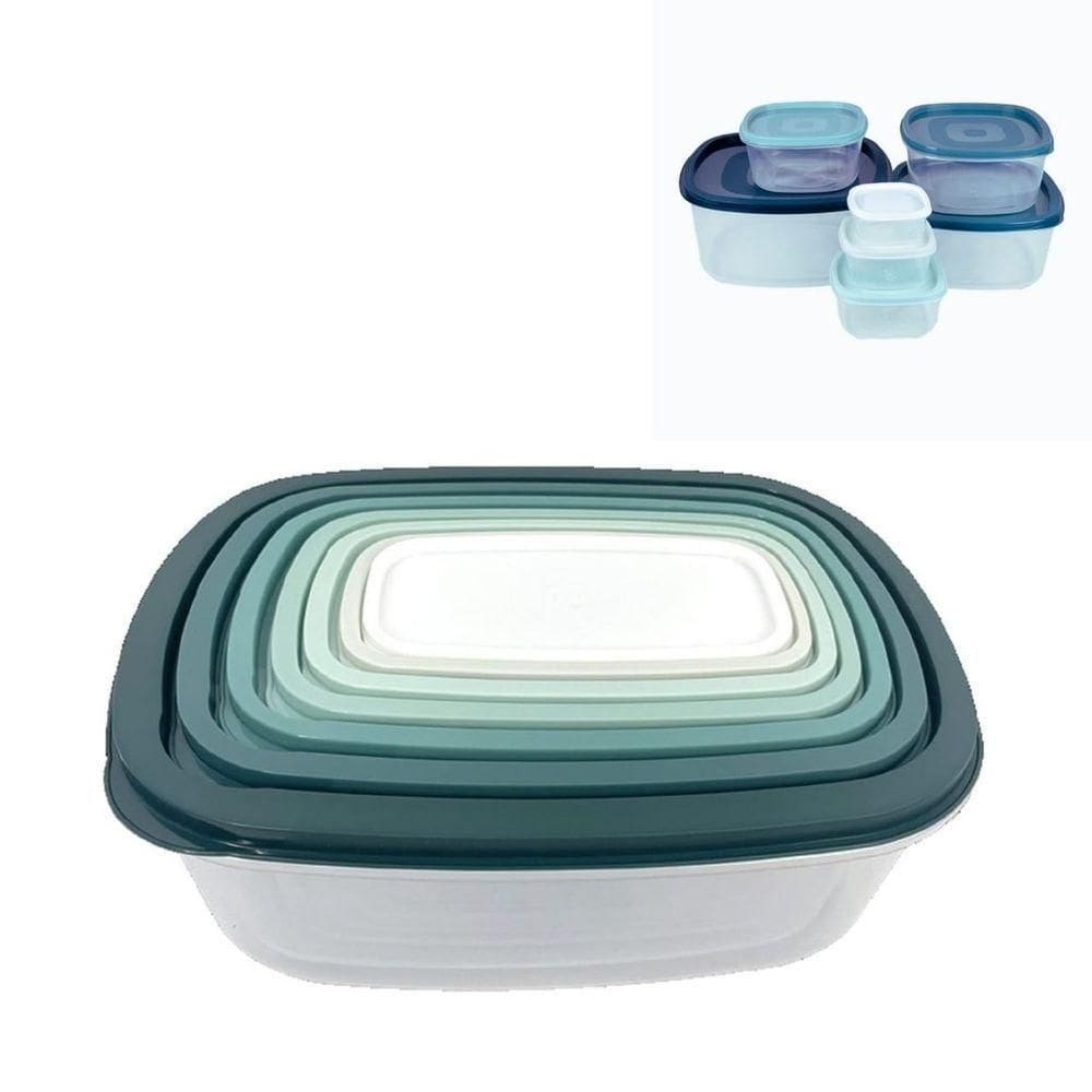 Kit Conjunto 7 Potes Quadrado De Plástico Com Tampa