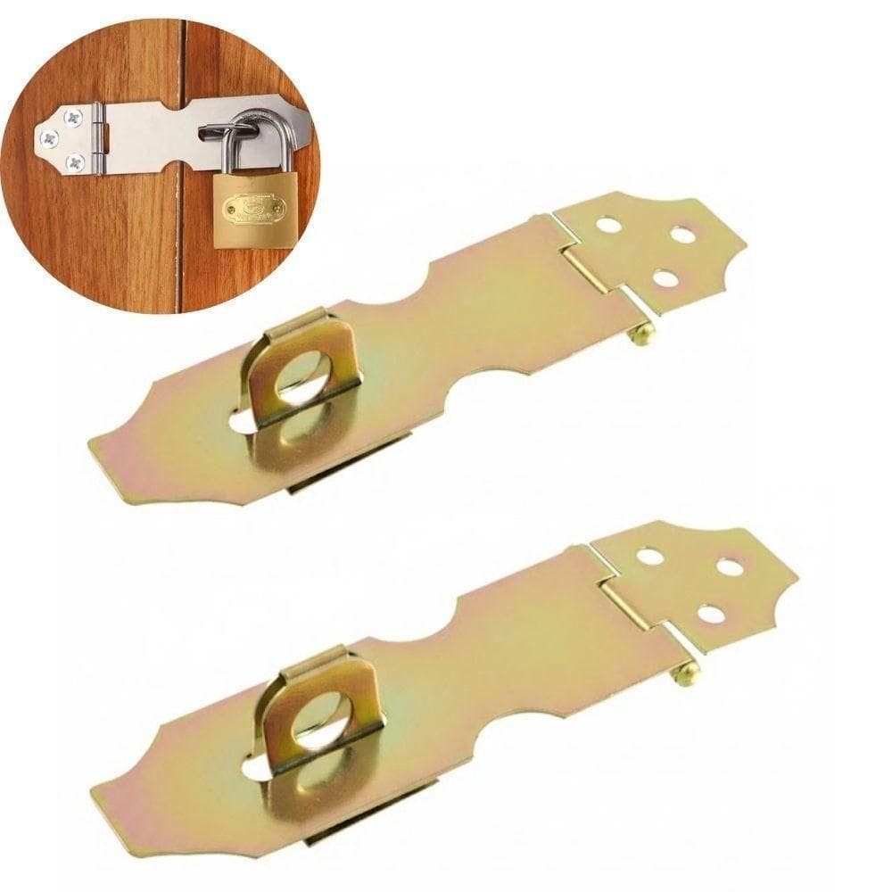 Kit 2 Dobradiça Porta Cadeado Fecho Trinco Bicromatizado De Ferro 12,5cm Resistente Portas Armarios Gavetas Baus