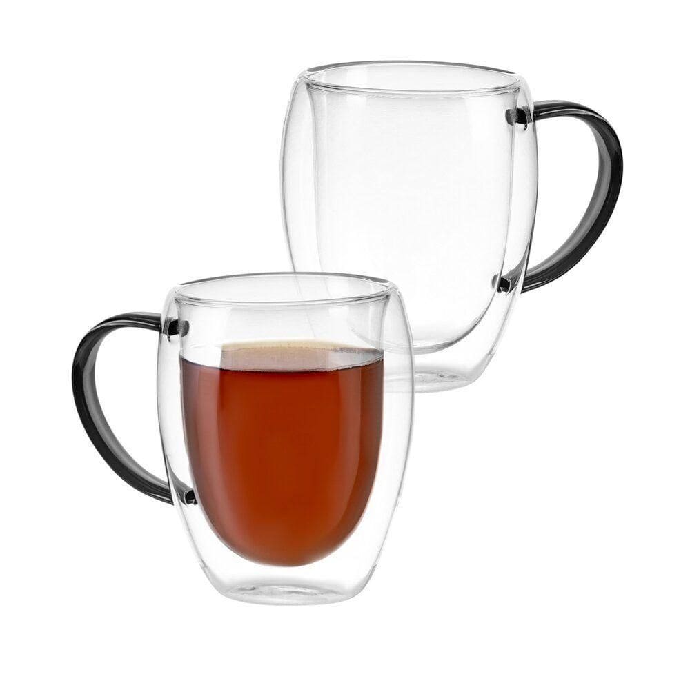 Xícaras Elegantes De Vidro Borossilicato Dupla Parede - Conjunto 2 Peças 350ml Preto