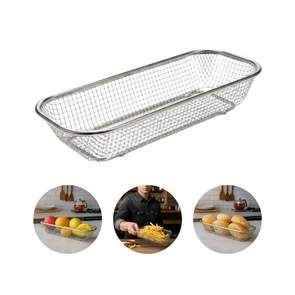 Travessa Retangular Inox Para Frutas Porções Petiscos Pães 31x13cm Aço Inox