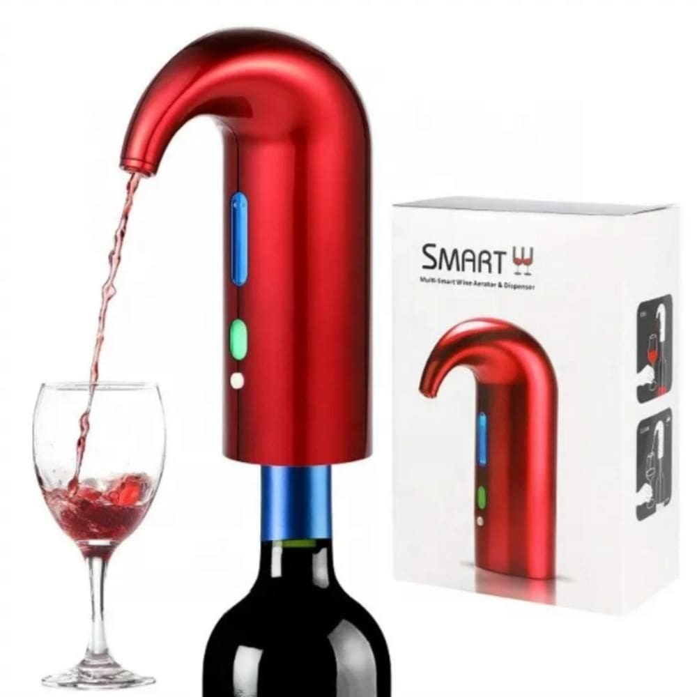 Dispenser De Vinho Eletrico Aerador Decantador Automatico Bomba Inox Vermelha Garrafa Inteligente Premium Recarregavel