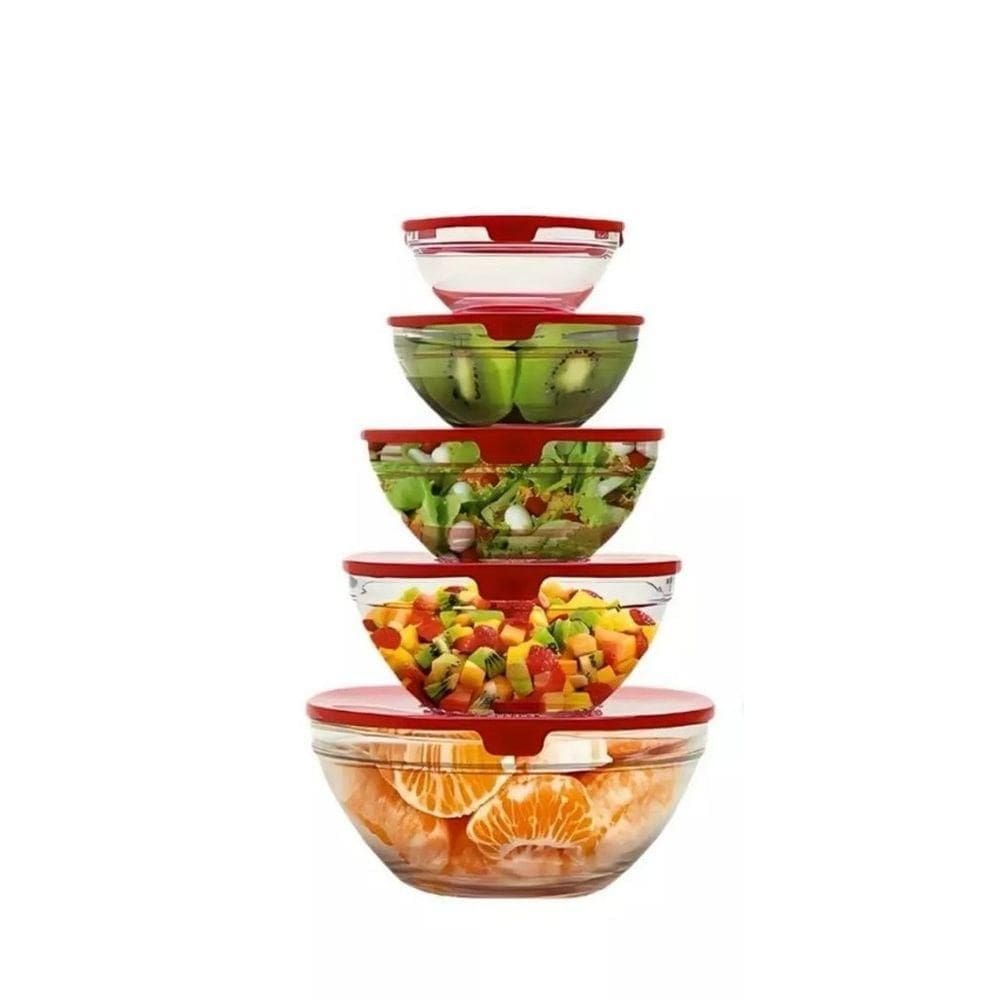 Kit 5 Potes De Vidro Redondos Com Tampa Plástica Conjunto De Tigelas Vidro Com Tampa