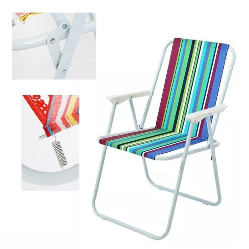 Cadeira Dobravel Praia Camping Com Mola Pesca Jardim Varanda Alta Banqueta Encosto Alta