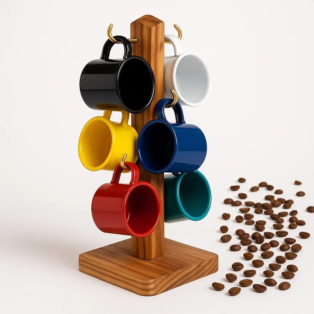 10X Jogo 6 Canequinha 100Ml Caneca Café Suporte Madeira Alu