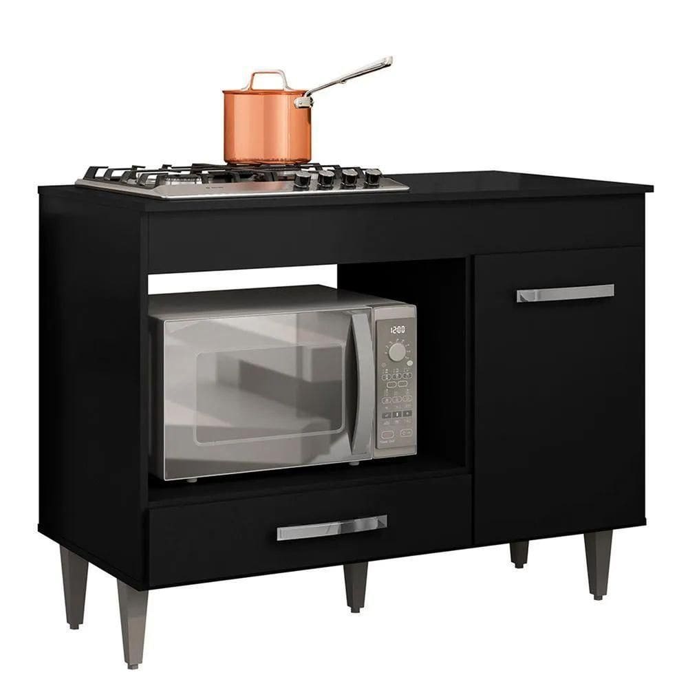 Balcão Cooktop Mdp 100cm Carla 1 Porta Ajl Móveis Preto