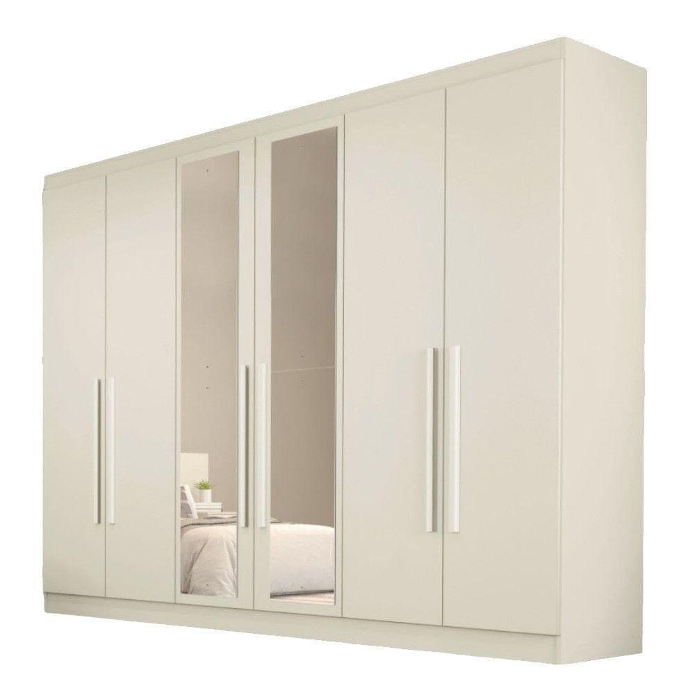 Guarda Roupa Oslo 6 Portas 4 Gavetas 100% Mdf Espelhado Off White
