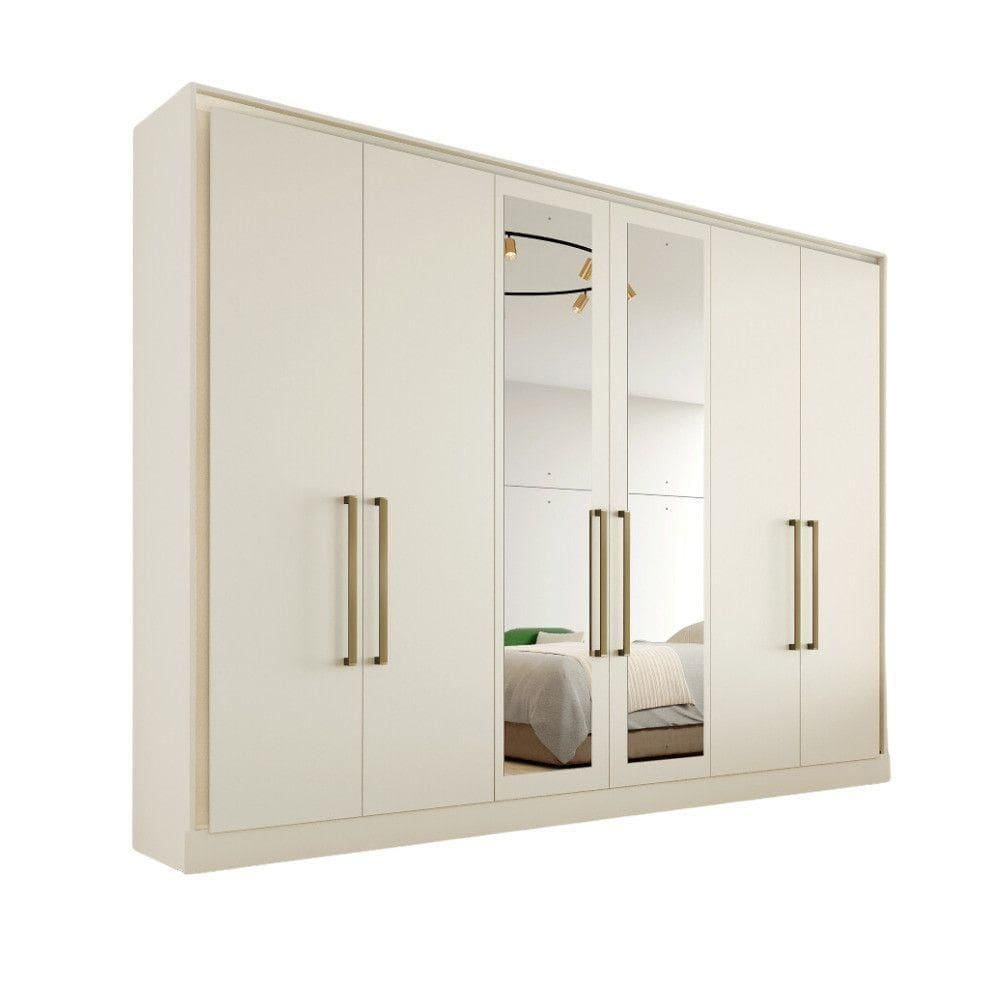 Guarda Roupa Argos 6 Portas 100% Mdf 2 Espelhados Mademarcs Off White