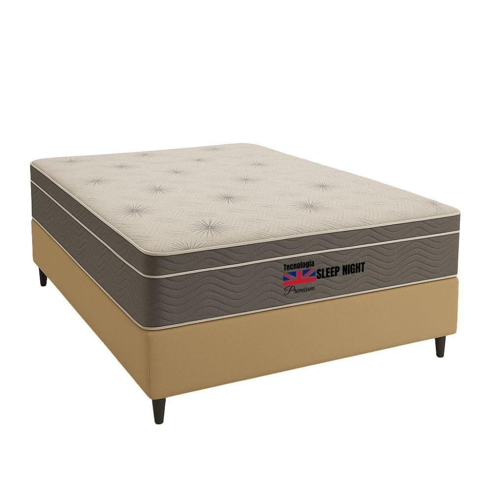 Cama Box Casal Sintético + Colchão Molas Ensacadas Sleepnight 138x188x67 Bege