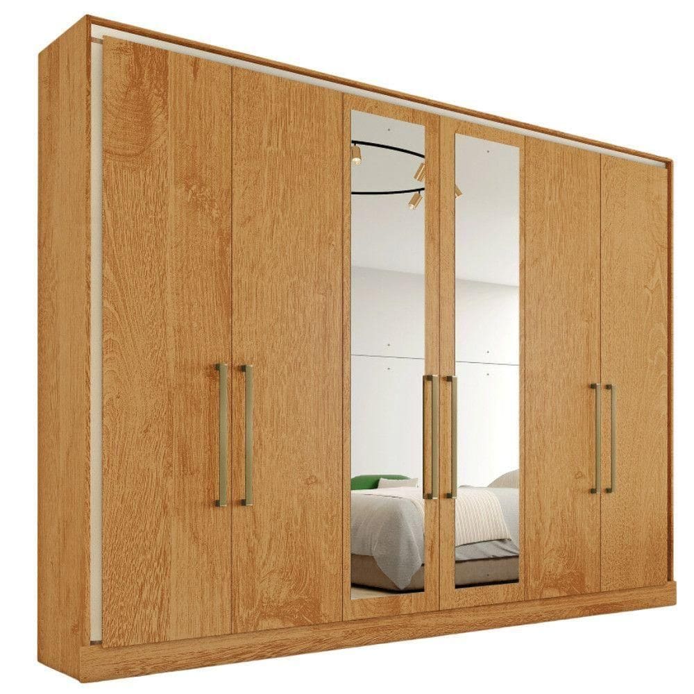 Guarda Roupa Argos 6 Portas 100% Mdf 2 Espelhados Mademarcs Peroba