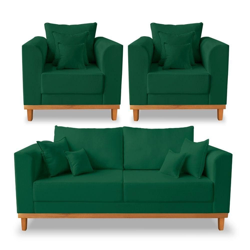 Kit Sofá 3 Lugares E 2 Poltronas Beny Viena Suede Verde