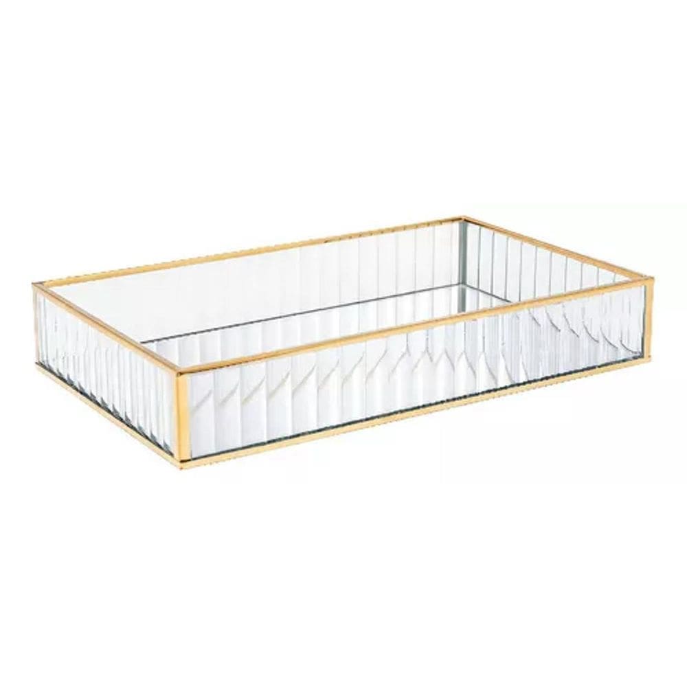 Bandeja De Metal Com Espelho Dourada 20X30Cm 5634