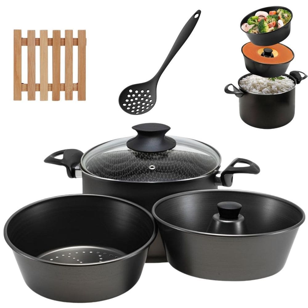 Panela 3 Em 1 Antiaderente 3,9L + 02 Descansos + Escumadeira