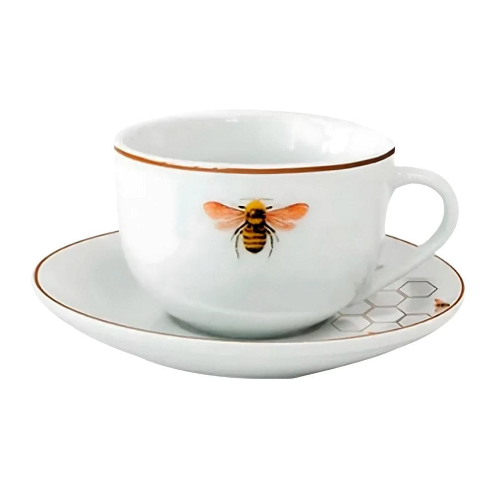 Xícara De Café Com Pires 80Ml Abelha Porcelana Decorada Luxo