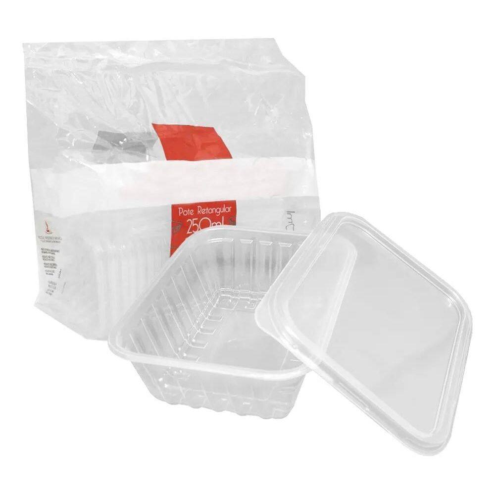 Pote E Tampa Retangular Prafesta 250Ml Freezer E Microondas