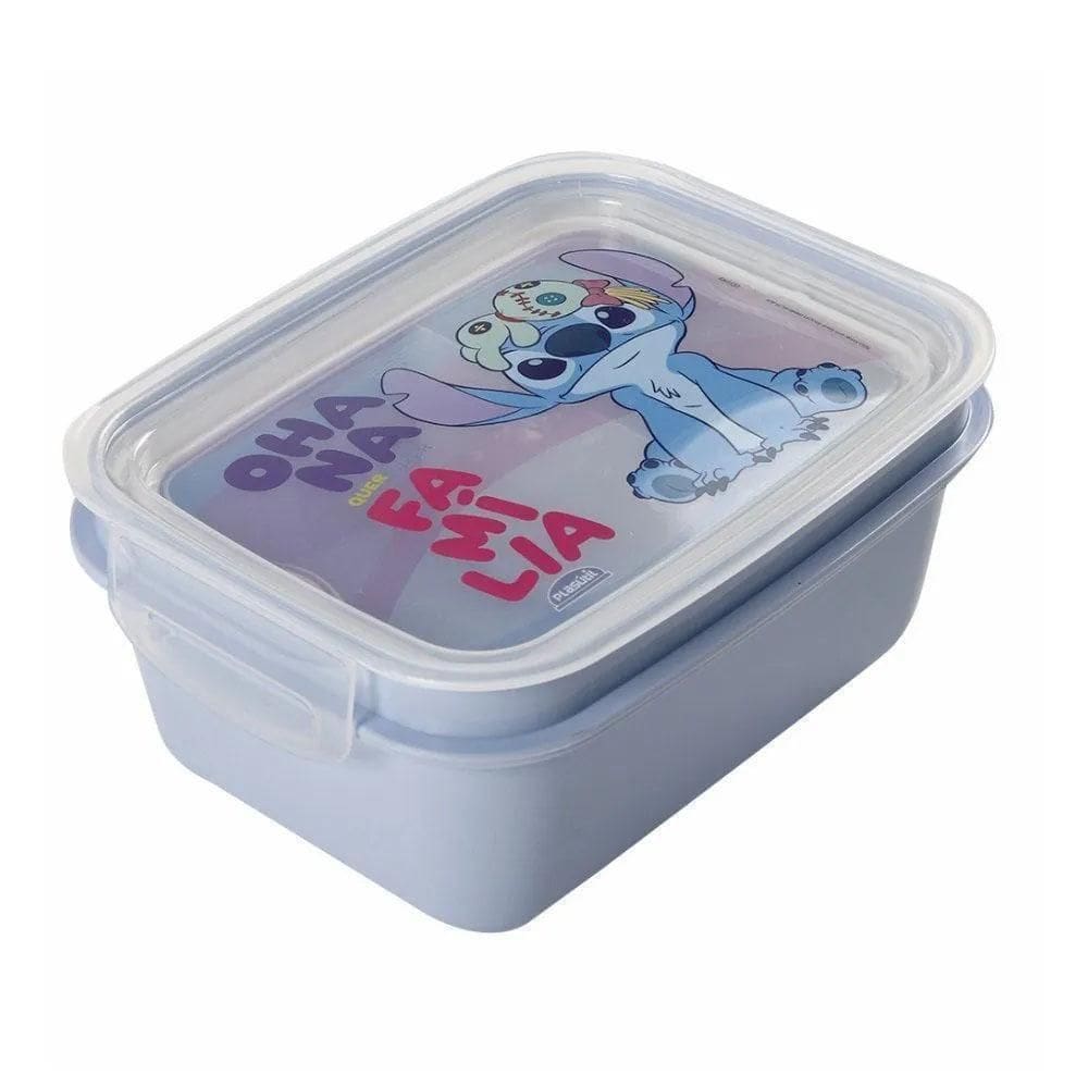 Pote Marmita Com Trava Infantil Stitch 850Ml Azul Plasútil