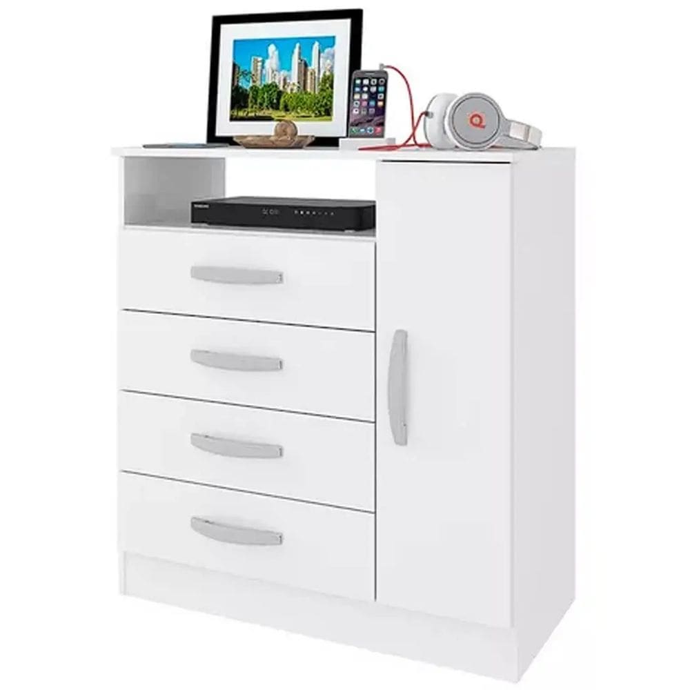 Cômoda Sapateira Delta 4 Gavetas 1 Porta Atualle Cor Branco