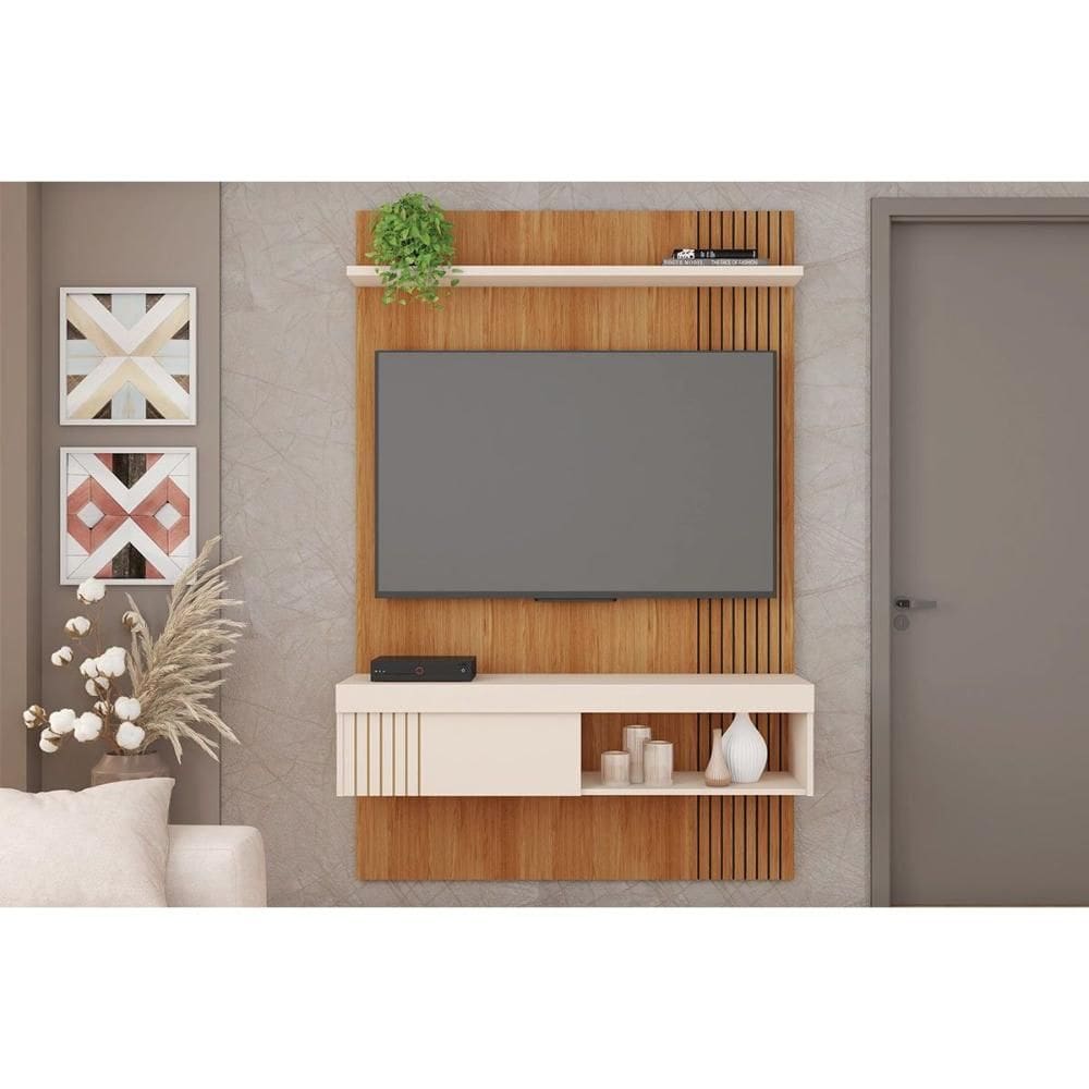 Home p/ TV até 45 Pol Jade Ripada 120x183cm Freijo/Off White - Caemmun