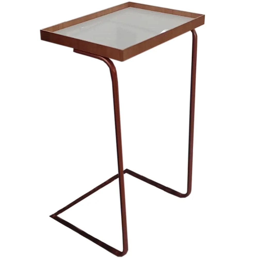 Mesa De Apoio Slim Com Vidro Rj Decor Cor Cinamomo Off White