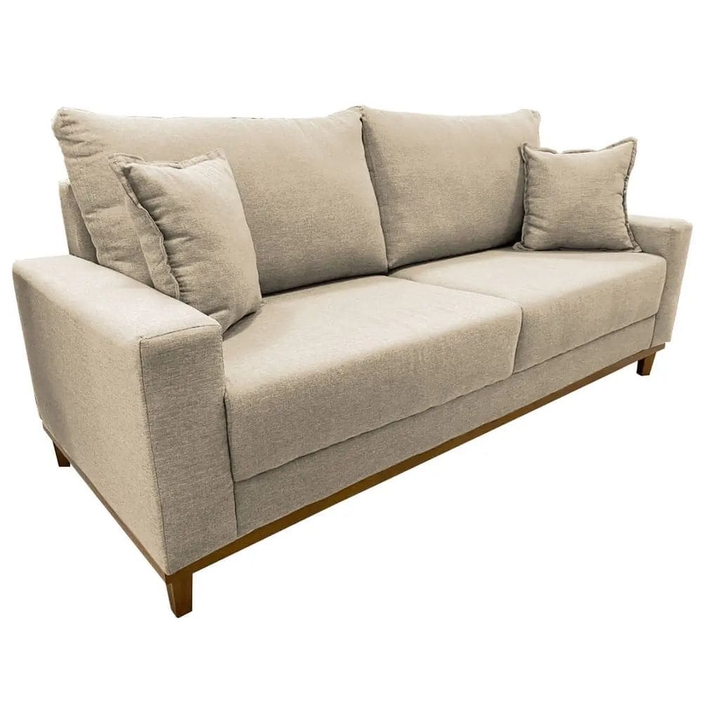 Sofá Grécia Em Linho 4 Lugares Pé Madeira 212cm Aifos Cor Bege