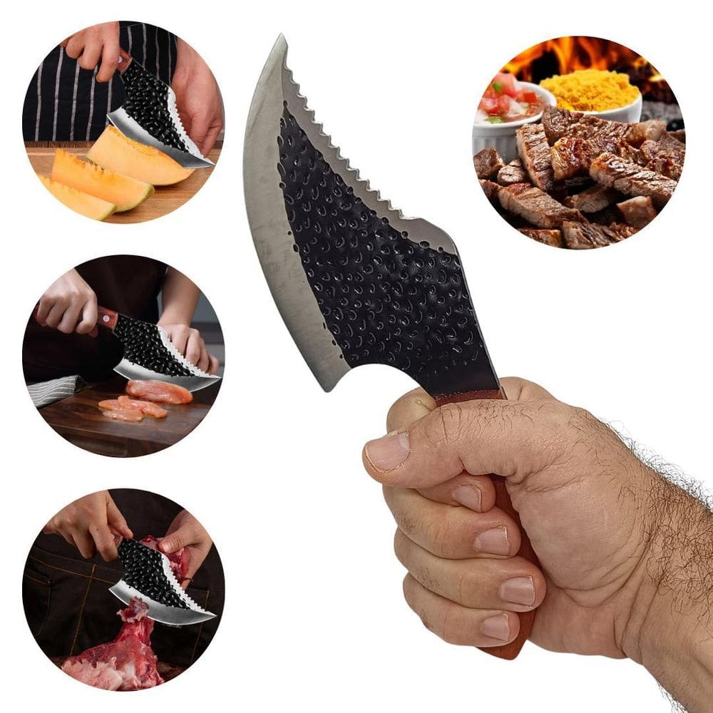 Faca Cutelo Inox Fulltang Damasco Cabo De Madeira Churrasco