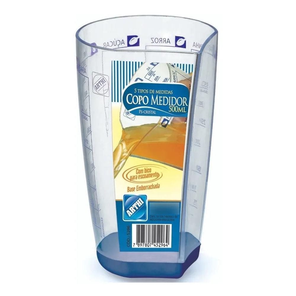 Copo Medidor Graduado Acrílico Base Emborrachada 500Ml Arthi