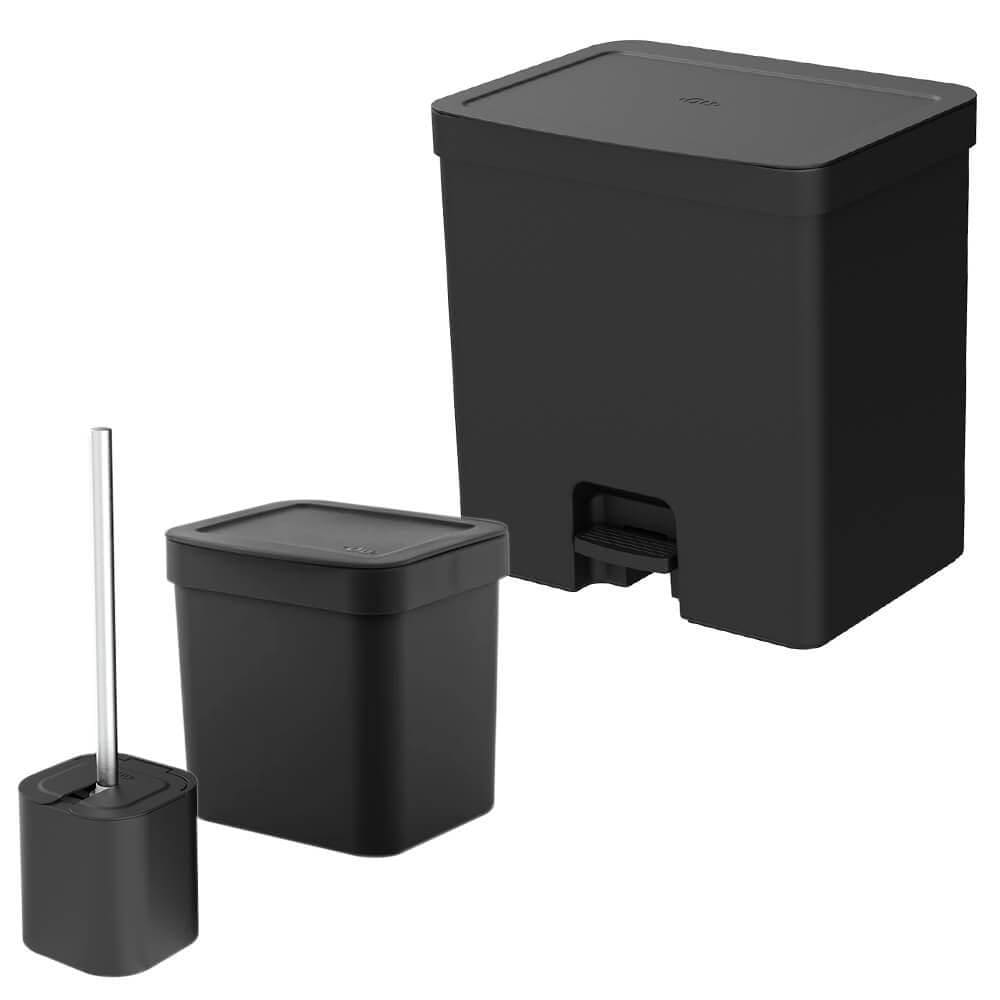 Lixeiras Banheiro Cozinha Escova Sanitária Preta 20L E 2,5L
