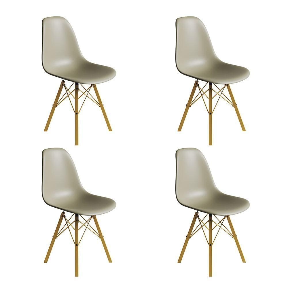 Conjunto 4 Cadeiras Eames Estilo Moderno Em Ferro Dourado Com Assento Fendi