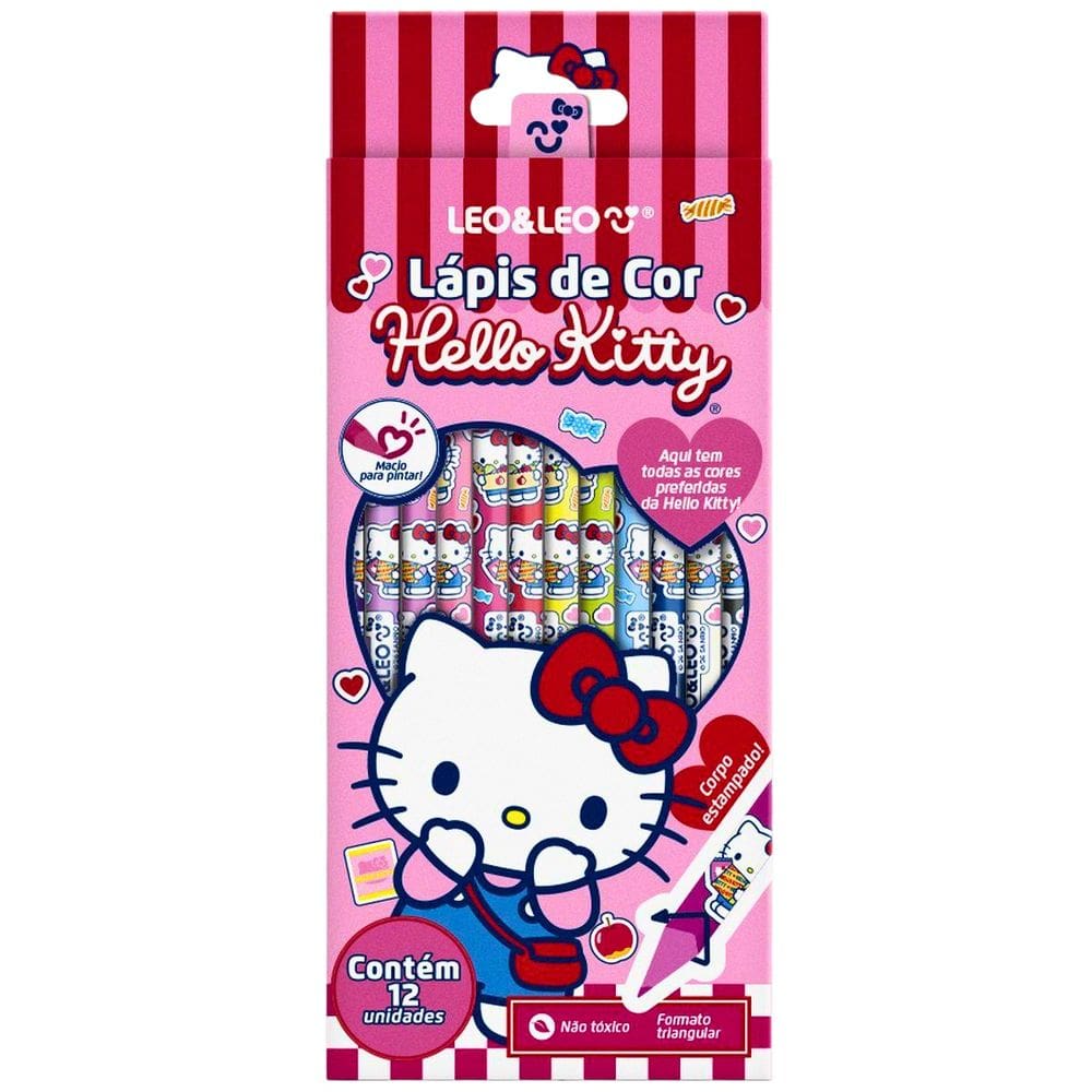 Lápis de Cor Hello Kitty 12 Cores Triangular LeoLeo