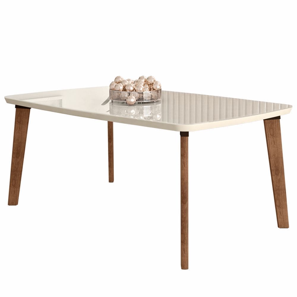 Mesa de Jantar RVMóveis Jade com tampo com vidro para 6 lugares com pés Oblongo de madeira maciça cinamomo OFF White