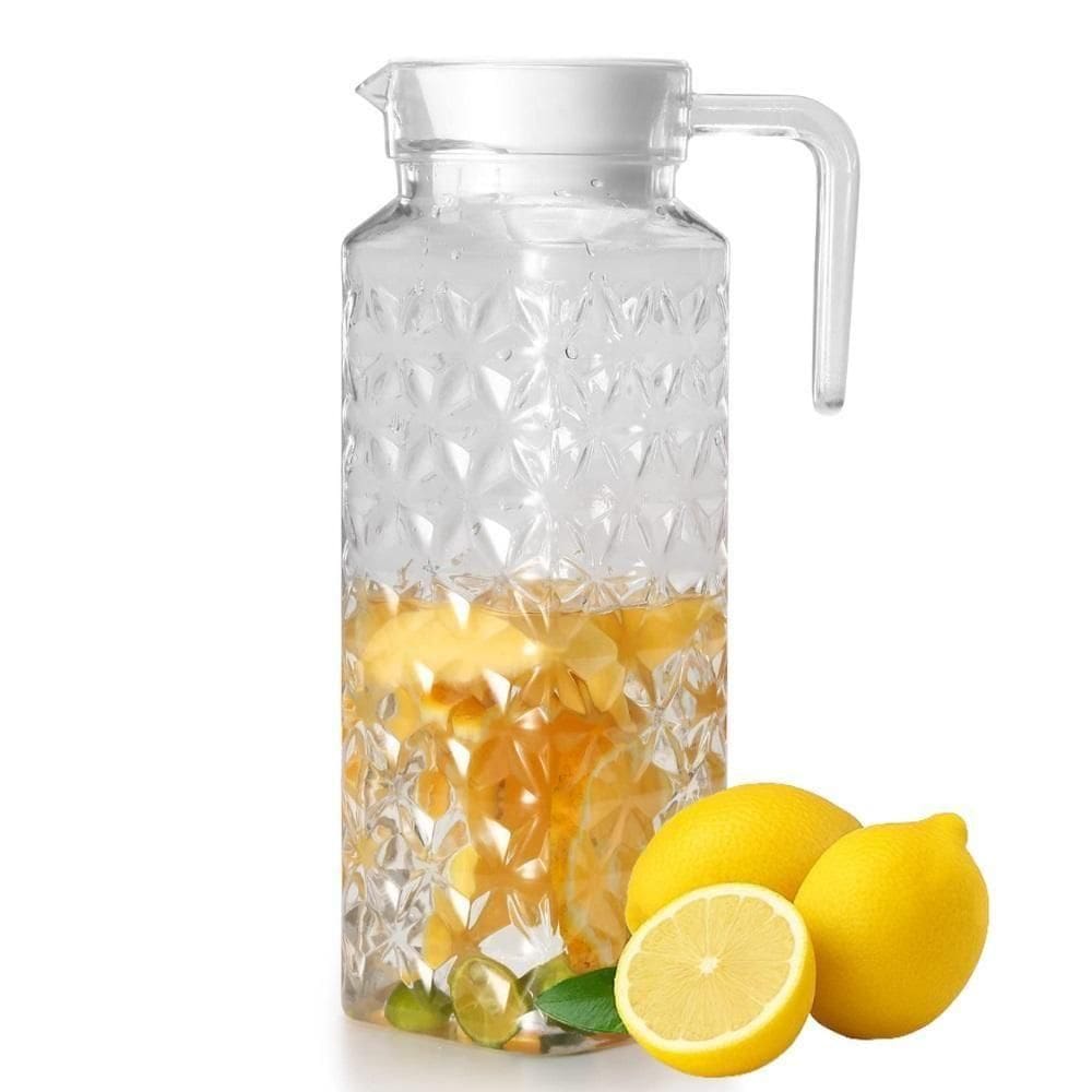 Jarra Vidro 1 Litro Diamond Tampa Suqueira Cristal Suco Agua Bebidas Porta De Geladeira Alca Decorada Transparente