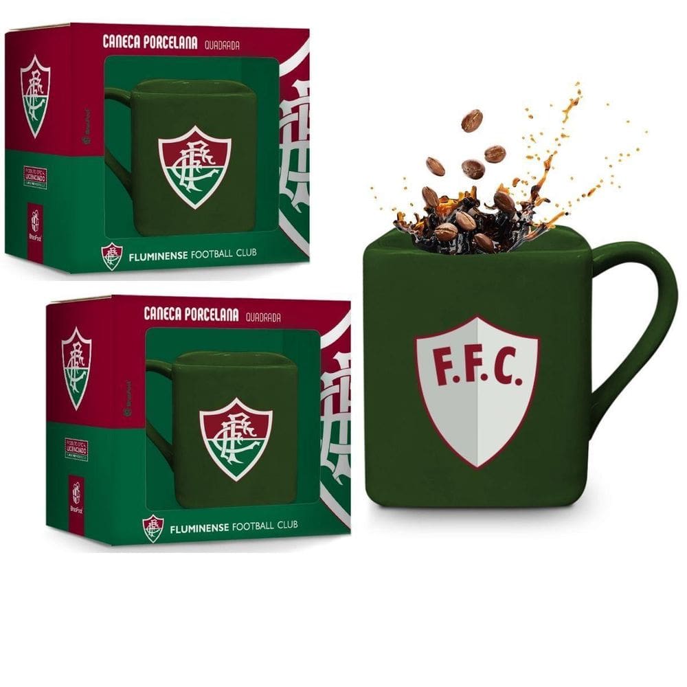 Kit 2 Canecas Porcelana Xícara Quadrada 220Ml Verde Café Chá
