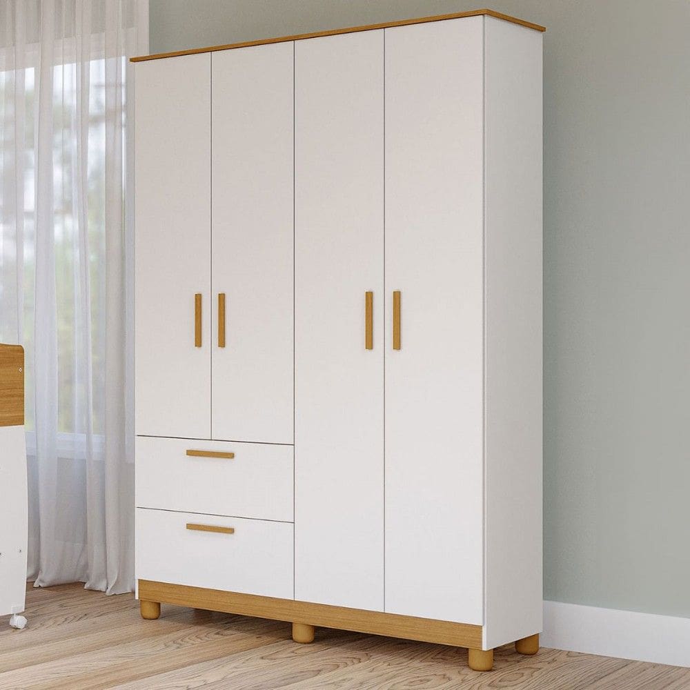 Guarda-Roupa de Bebê Jujuba 4 Portas 2 Gavetas 100% Mdf Branco/Natural - Permóbili