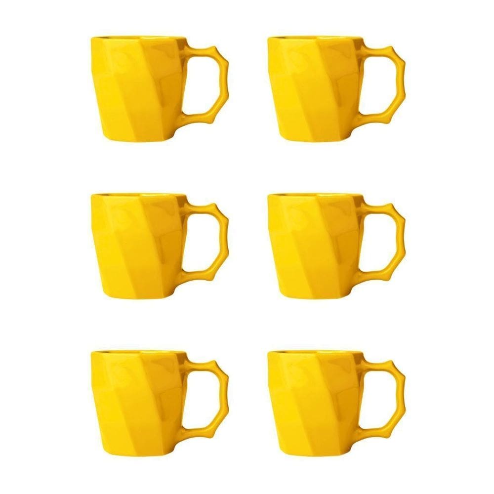 Ogo De Canecas Cerâmica Xícara Café Leite Kit 6 Unid Amarelo