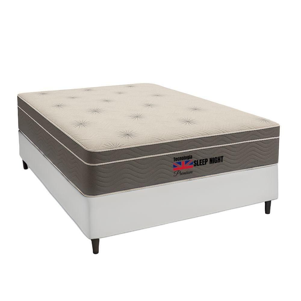 Cama Box Casal Sintético + Colchão Molas Ensacadas Sleepnight 138x188x67 Branco