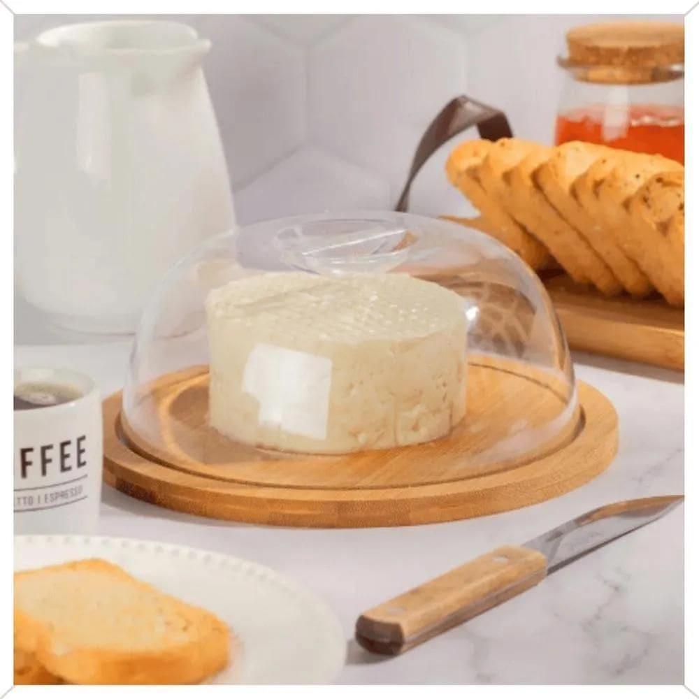 2X Queijeira Tampa Acrílica Bambu 19Cm Class Home