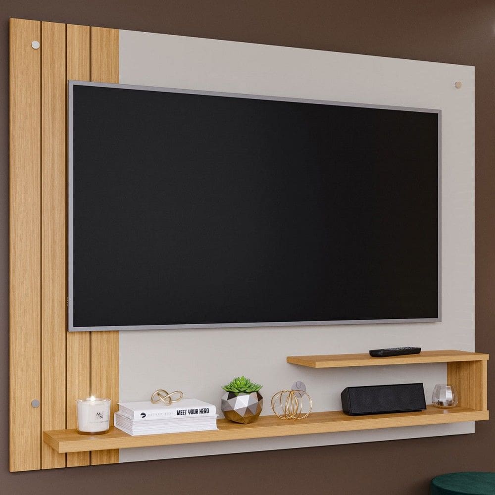 Painel para TV Até 50 Polegadas Dunas 2 Prateleiras Ripado Off White/Natural - Permóbili