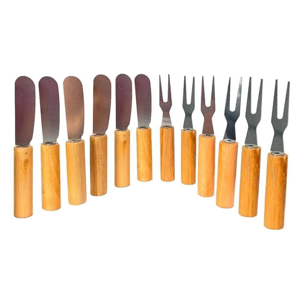 2X Kit Mini Garfo Bambu Petisco + Espátula Patê Manteiga Gel