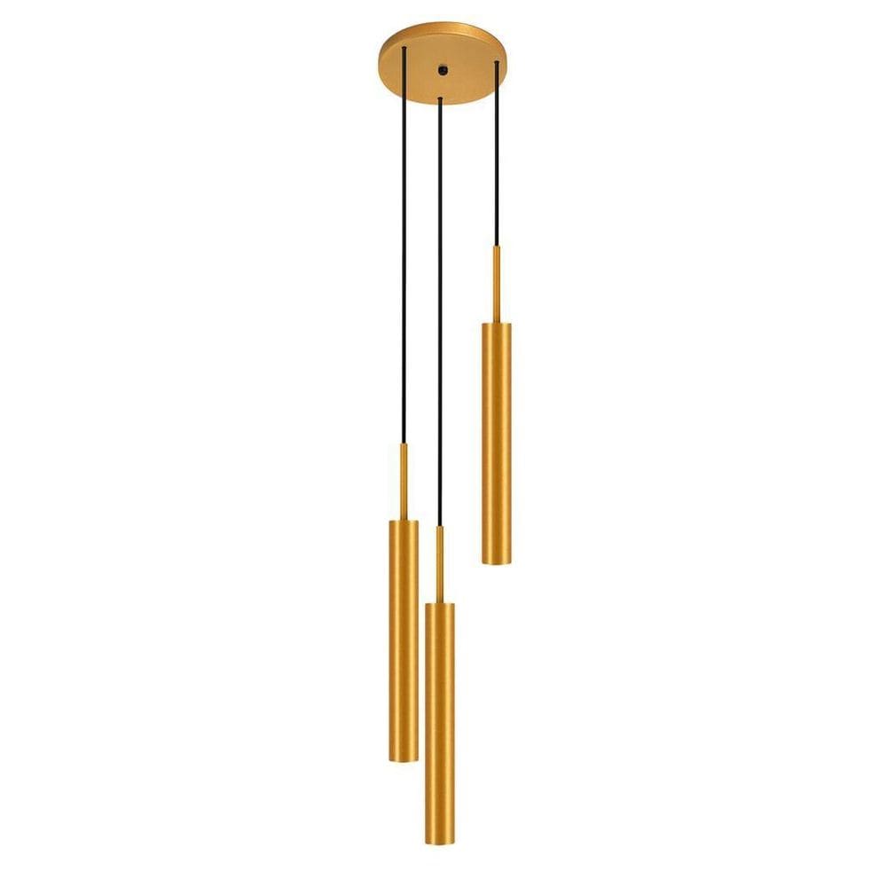Luminária De Teto Pendente Tubo Triplo Sala Lavabo Dourado