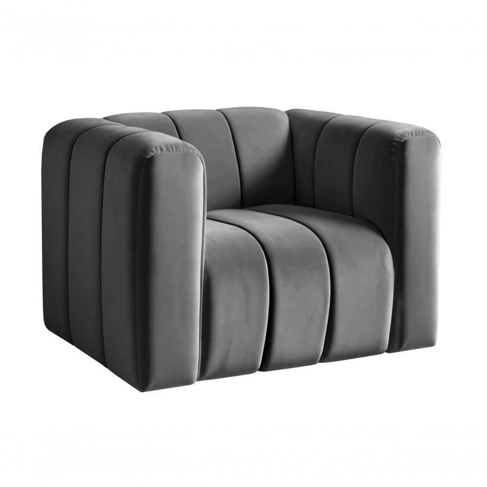 Poltrona Mona Decorativa Confortável Moderna Sala De Estar - Veludo Cinza 220