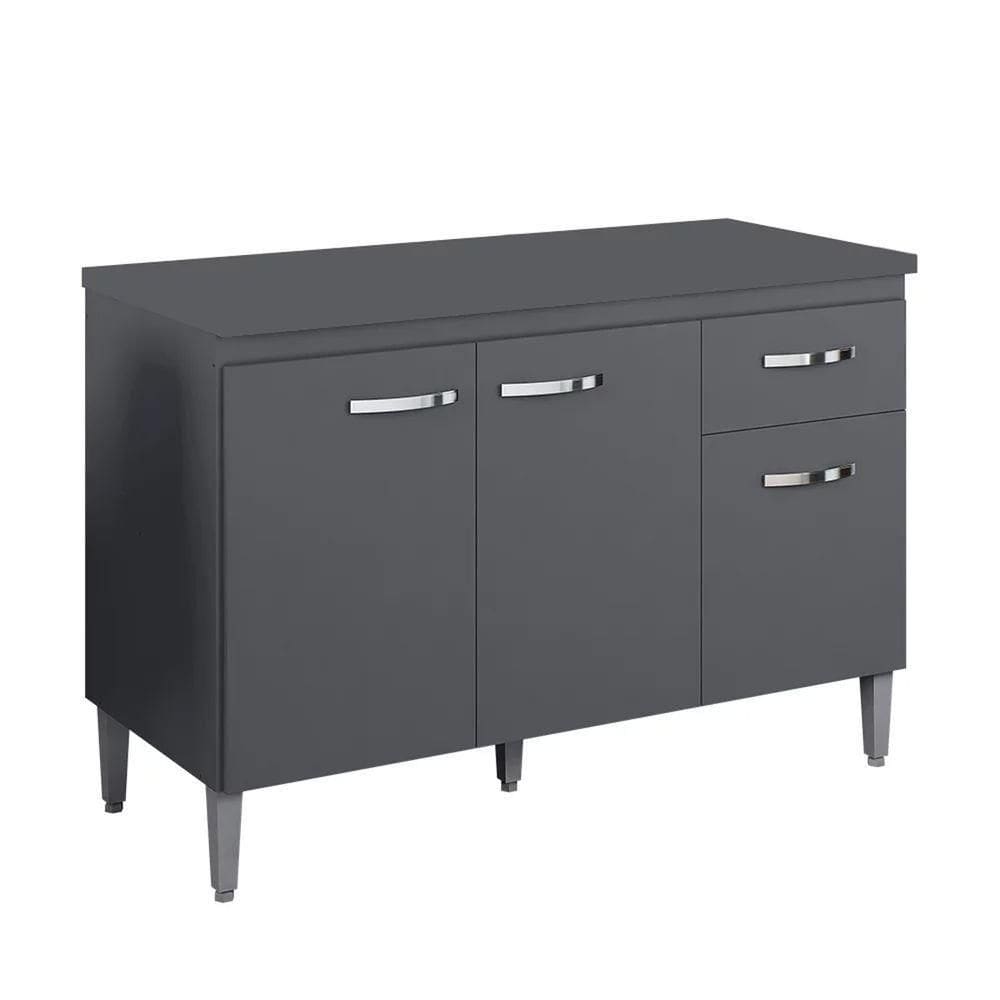 Balcão Cozinha Gabriela 3 Porta 120cm S-t Ajl Cinza