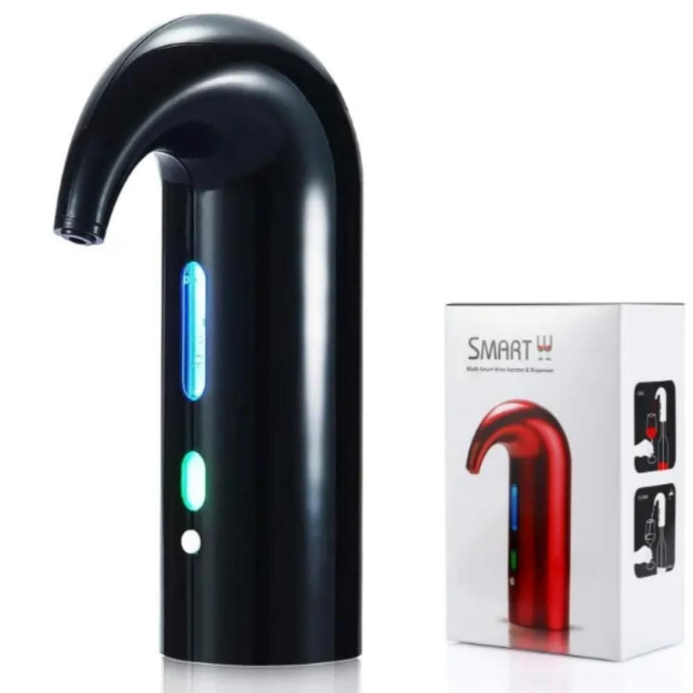 Aerador De Vinho Eletrico Dispenser Decantador Automatico Bomba Inox Preta Garrafa Inteligente Premium Recarregavel