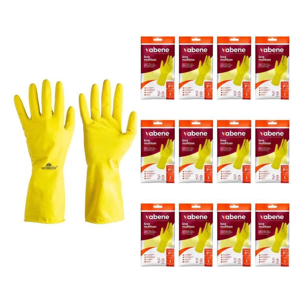 3X Kit 12 Luva Latex Amarela Multiuso Limpeza Borracha Louça