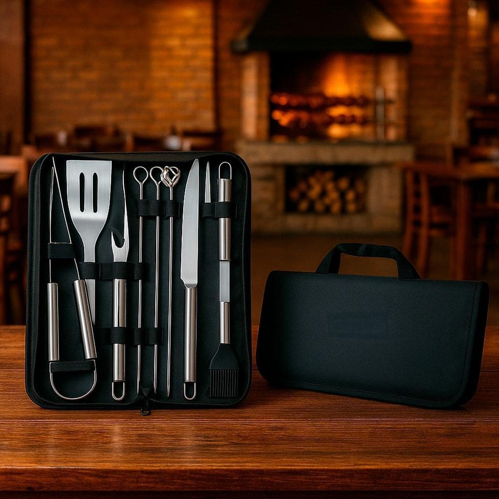 Kit Churrasco Inox Para Grelhar Cortar E Fatiar