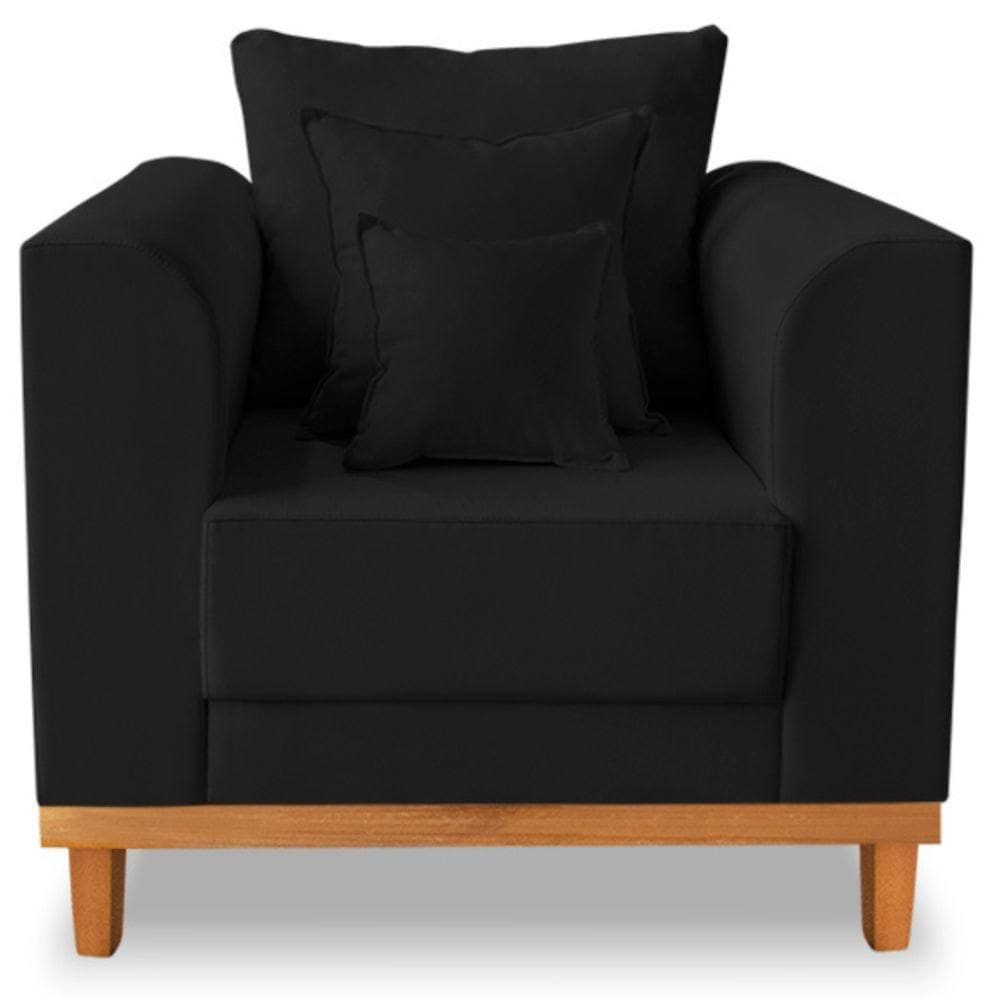 Poltrona Estofada Decorativa Beny Tecido Suede Preto