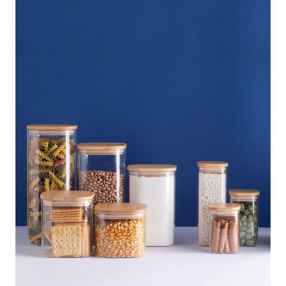 Pote De Vidro Quadrado 250ml Com Tampa De Bambu - Organize Com Estilo E Praticidade