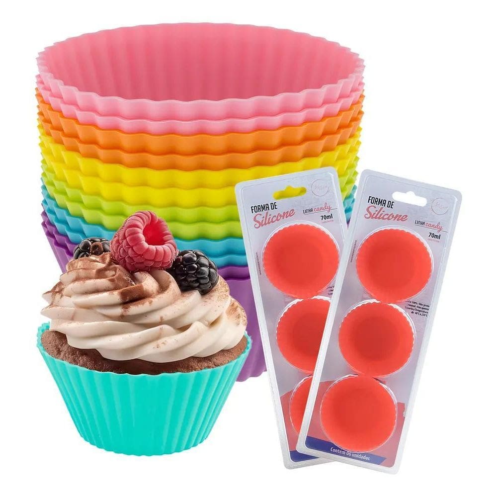 2X Kit 12 Formas Silicone Cupcake Bolo Muffin Assadeira Core