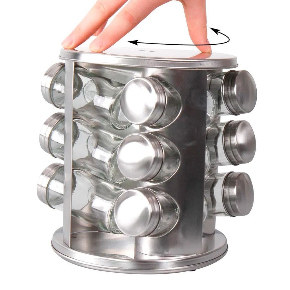 Porta Condimento Vidro Giratório Tampa Inox Cozinha Completa