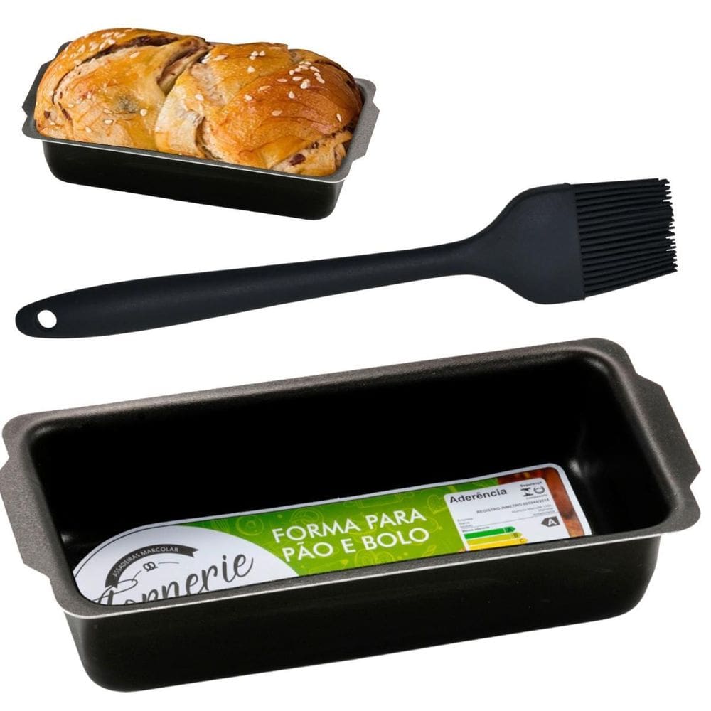 Assadeira Pão Retangular Média Antiaderente 1,3L + Pincel