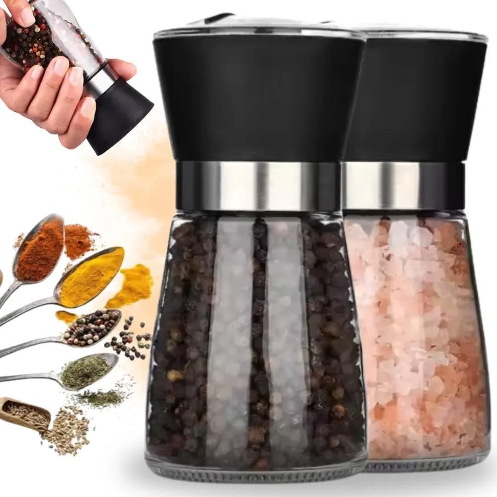 2X Kit 2 Moedores De Pimenta Do Reino E Sal Grosso De Vidro