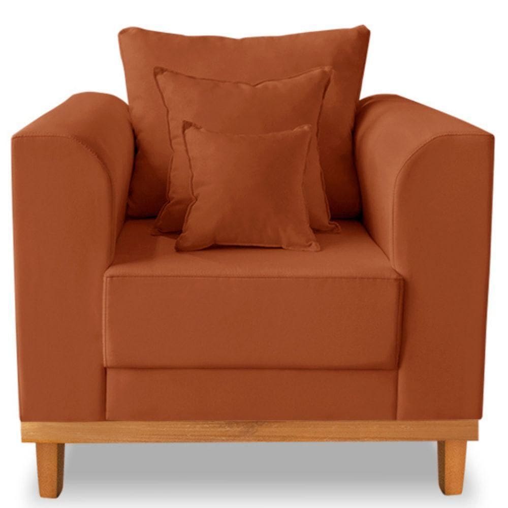 Poltrona Estofada Decorativa Beny Tecido Suede Terracota